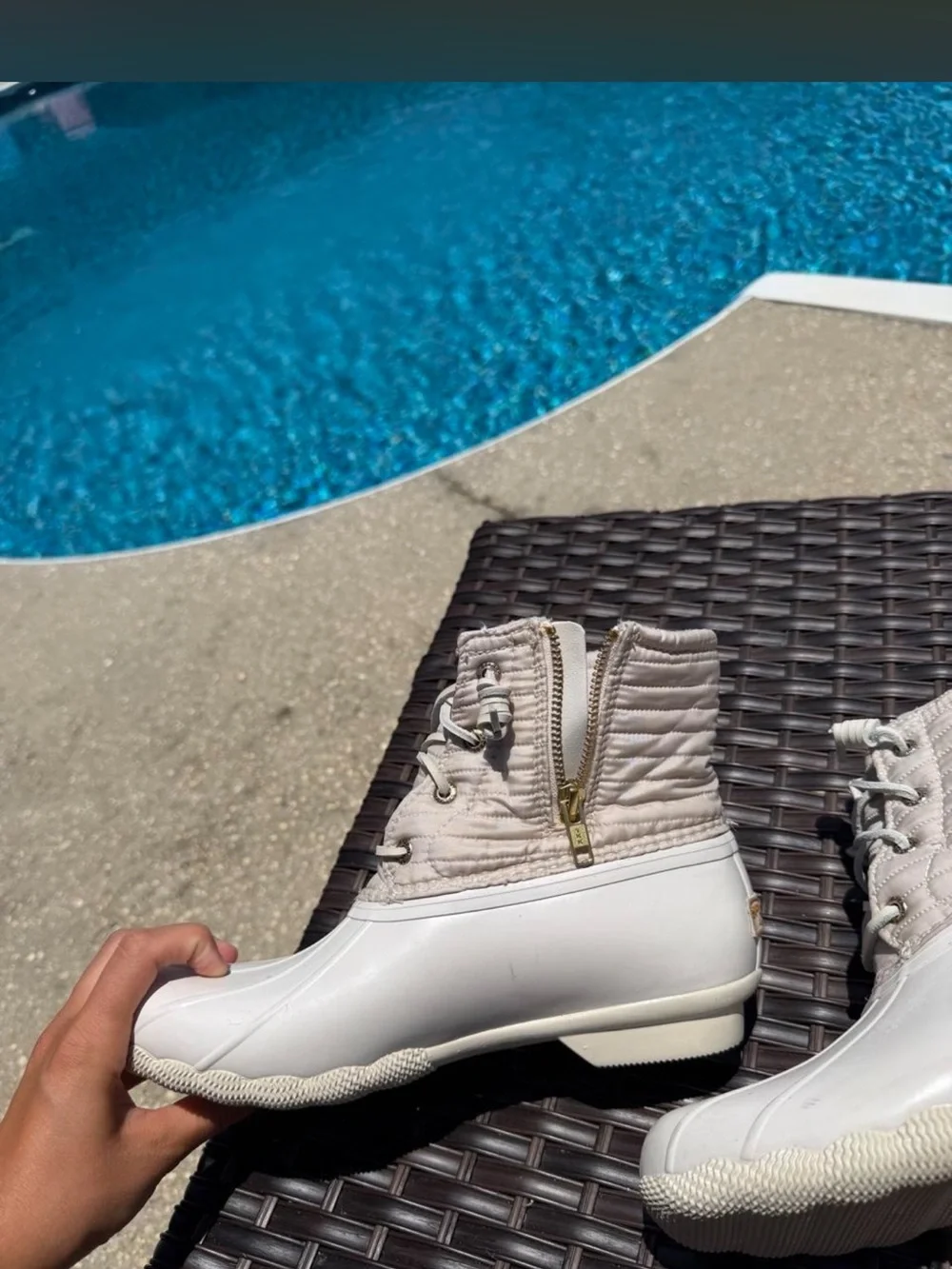 Sperry Off-White Quilted Duck Boots